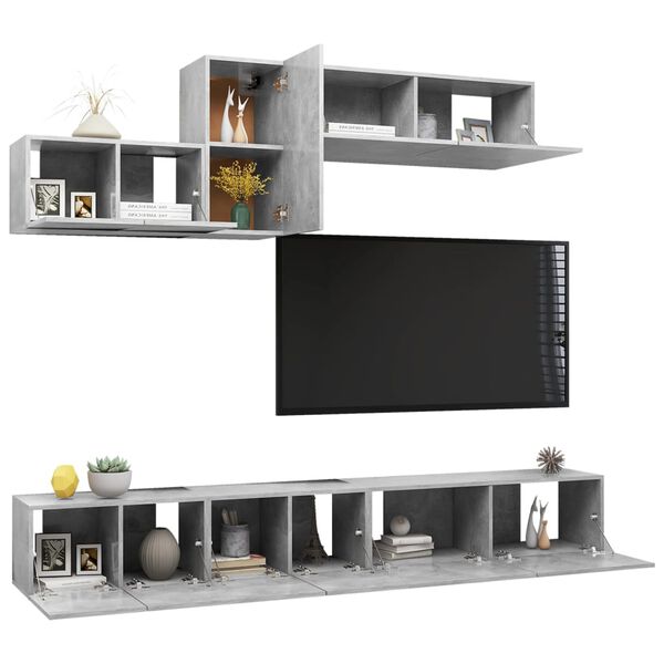 vidaXL 6 Piece TV Cabinet Set Concrete Grey Engineered Wood
