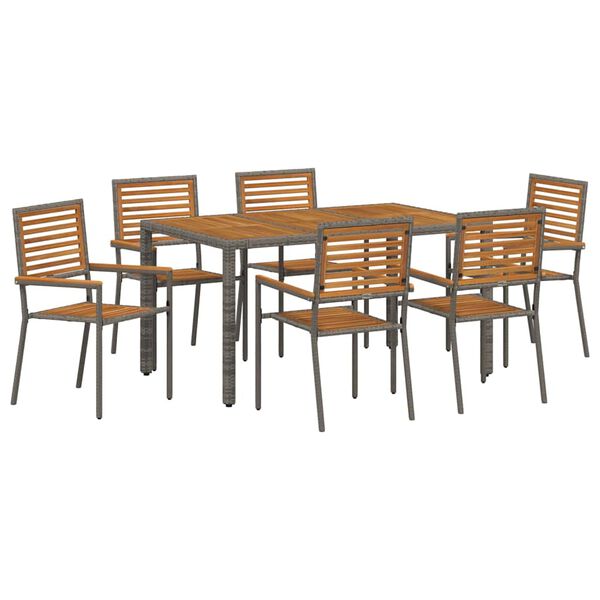 vidaXL Garden Dining Set 7 pcs Grey and Brown Poly Rattan