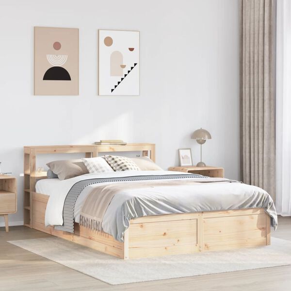 vidaXL Bed Frame with Headboard 140x200 cm Solid Wood Pine