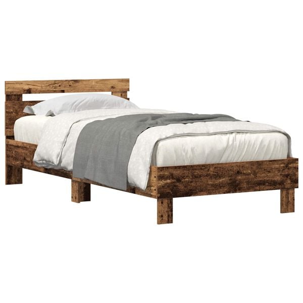 vidaXL Bed Frame with LED Old Wood 75 x 190 cm Engineered Wood