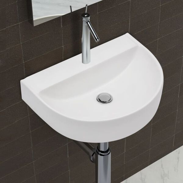 Luxury Ceramic Basin Half-circle with Faucet Hole 60 x 44 cm