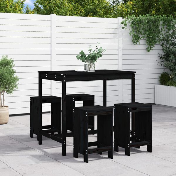 vidaXL 5 Piece Garden Bar Set Black Solid Wood Pine