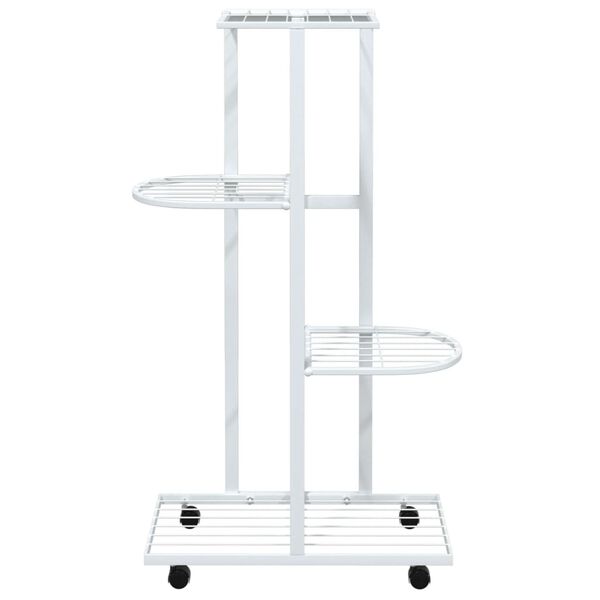 vidaXL 4-Floor Flower Stand with Wheels 44x23x80 cm White Iron