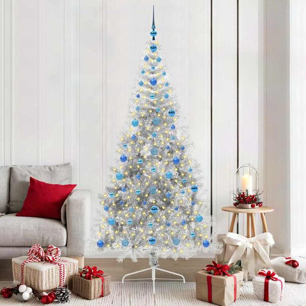 vidaXL Artificial Pre-lit Christmas Tree Silver 210 cm PET