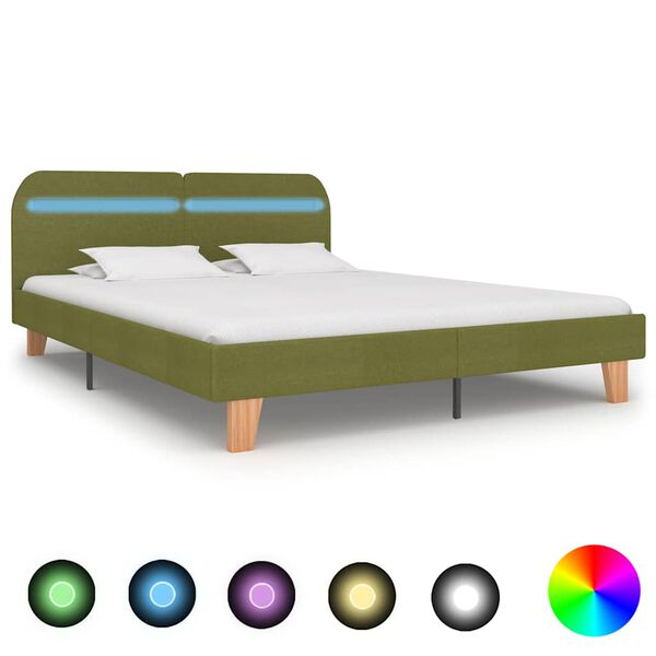 vidaXL Bed Frame with LED without Mattress Green Fabric 150x200 cm King Size