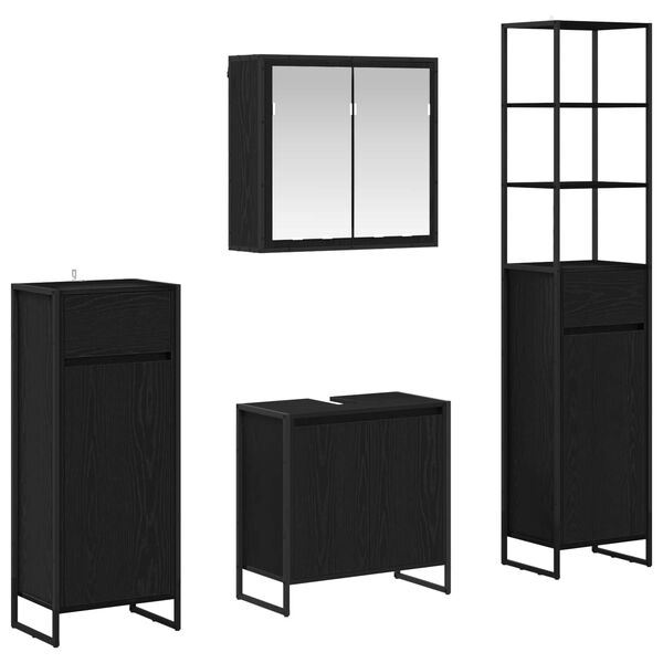 vidaXL Bathroom Furniture Set with Drawer Black Oak Engineered Wood