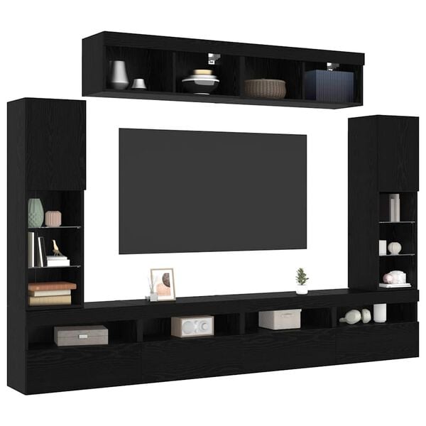 vidaXL TV Cabinet Set Wall-mounted 6 pcs Black oak Engineered wood