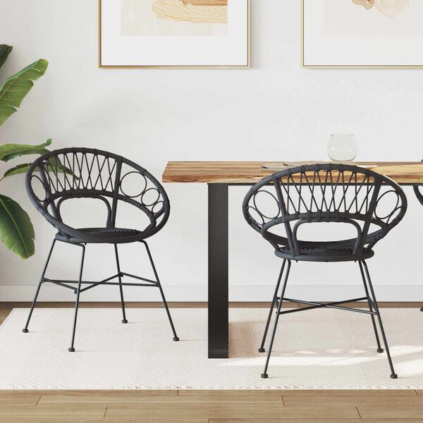 vidaXL Dining Chair 2 pcs Black 49 x 51 x 81 cm Rattan and Iron