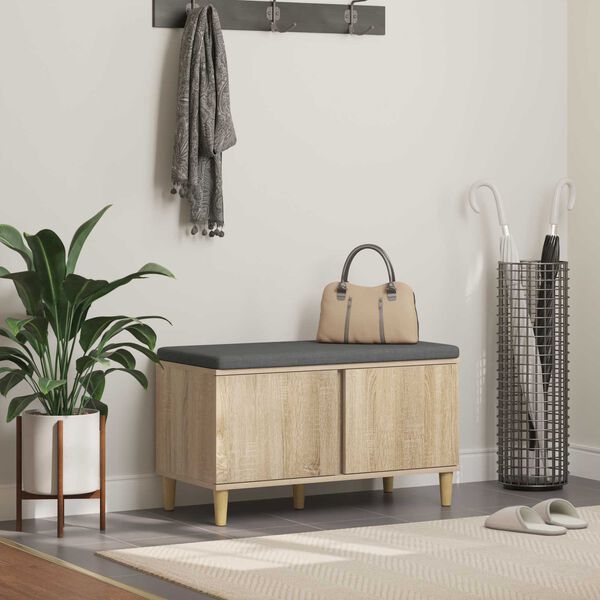 vidaXL Hall Bench with Cushion with Storage Sonoma Oak 80 x 38 x 46 cm