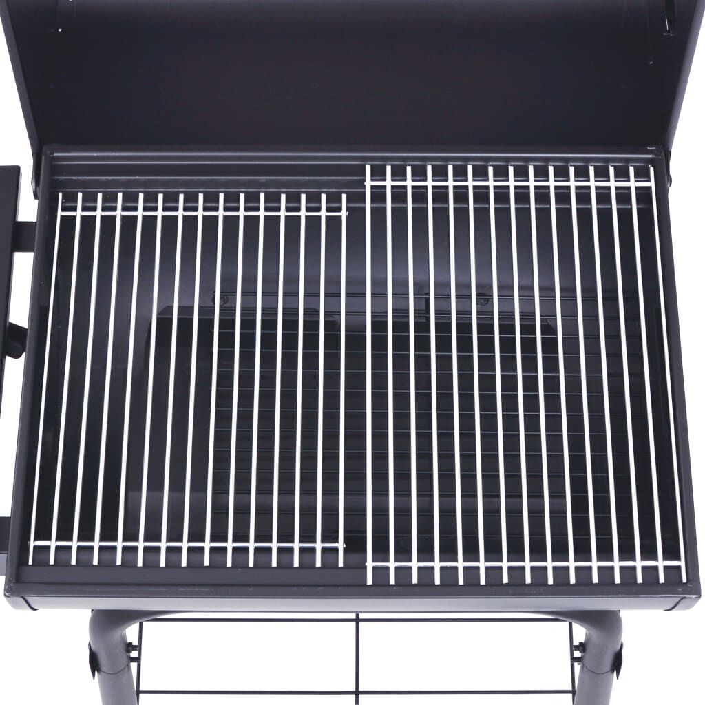 vidaXL Charcoal BBQ Stand with Wheels Black Steel Wood Grill Smoker Stand 