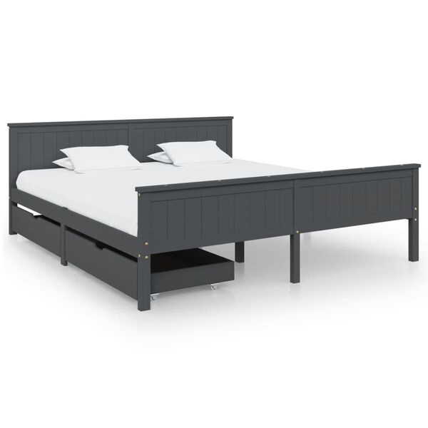 vidaXL Bed Frame without Mattress Dark Grey Solid Wood Pine 180x200 cm Super King (322207+321990)