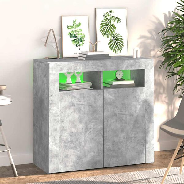 vidaXL Sideboard with LED Lights Concrete Grey 80x35x75 cm