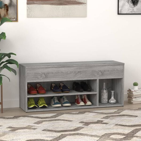 vidaXL Shoe Bench Grey Sonoma 105x30x45 cm Engineered Wood