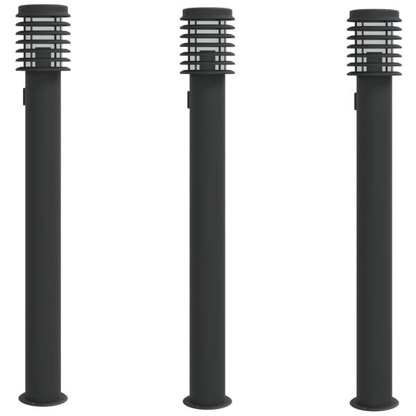 vidaXL Outdoor Floor Lamps with Outlet 3pcs Black 110cm Stainless Steel