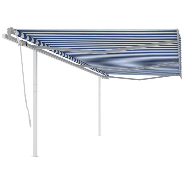 vidaXL Manual Retractable Awning with Posts 6x3.5 m Blue and White
