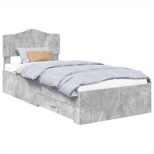 vidaXL Bed Frame with Drawer Concrete Grey 90 x 190 cm Engineered Wood