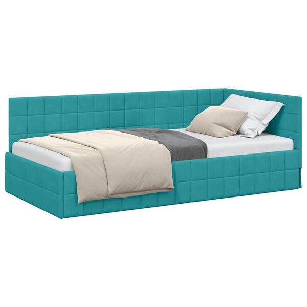 vidaXL Corner Bed Frame with Headboard Turquoise 90 cm x 190 cm Velvet