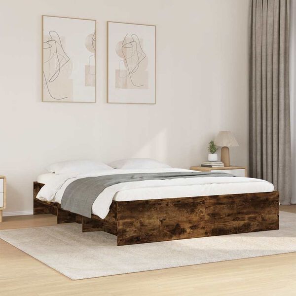 vidaXL Bed Frame without Mattress Smoked Oak 150x200 cm King Size Engineered Wood