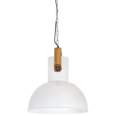 vidaXL Industrial Hanging Lamp 25 W White Round Mango Wood 42 cm E27