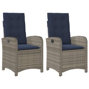 vidaXL Reclining Garden Chairs 2 pcs with Cushions Grey Poly Rattan