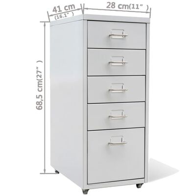 vidaXL File Cabinet with 5 Drawers Grey 68.5 cm Steel