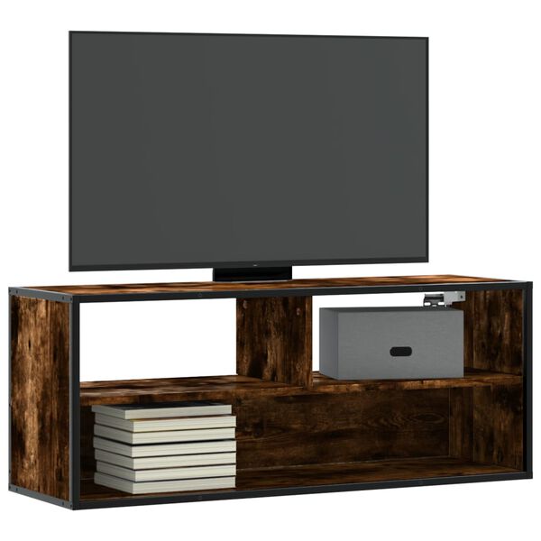vidaXL TV Cabinet Smoked Oak 100x31x39.5 cm Engineered Wood and Metal