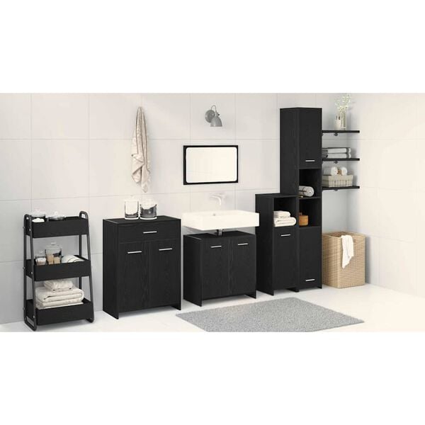 vidaXL Bathroom Furniture Set 4 pcs Black Oak Engineered Wood