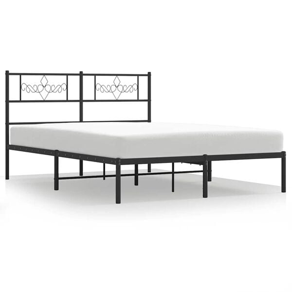vidaXL Metal Bed Frame without Mattress with Headboard Black 135x190cm
