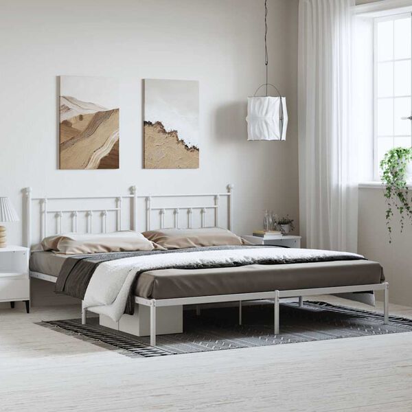 vidaXL Metal Bed Frame without Mattress with Headboard White 193x203cm