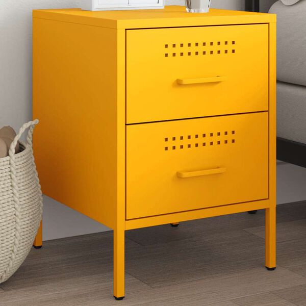 vidaXL Bedside Cabinet Mustard Yellow 36x39x50.5 cm Steel