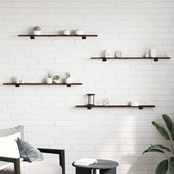 vidaXL Wall Shelves 4 pcs Smoked Oak 100x10x1.5 cm Engineered Wood