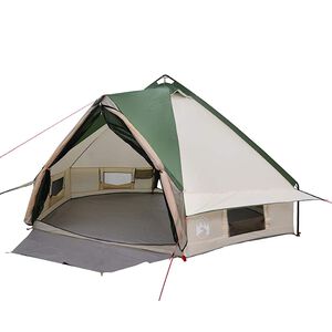 vidaXL Teepee Tent 6-Person Green and White 431 x 366 x 185 cm