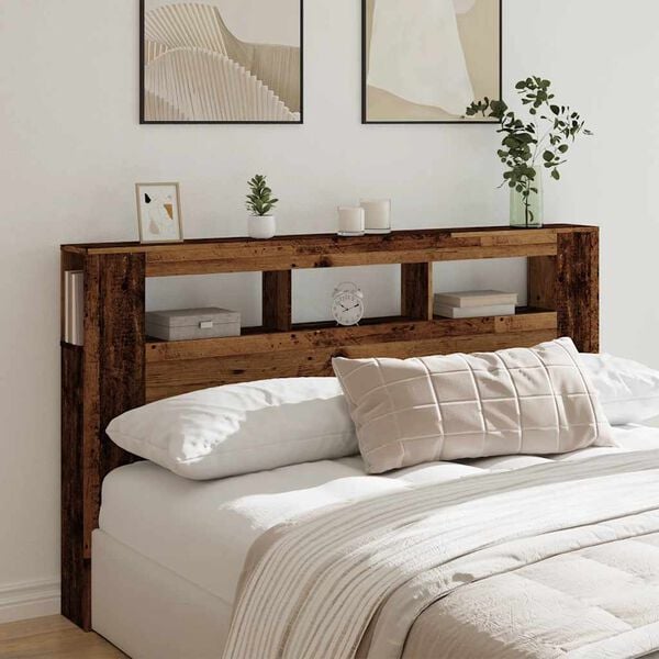 vidaXL LED Headboard Old Wood 180x18.5x103.5 cm Engineered Wood
