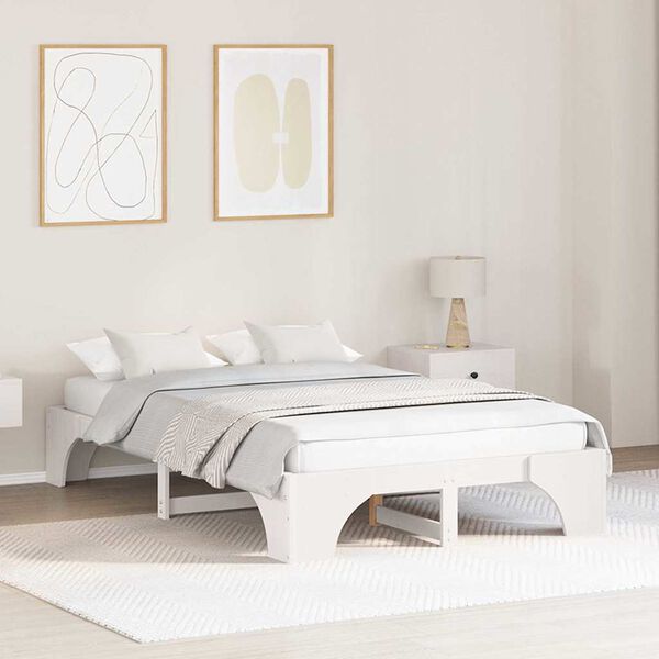vidaXL Bed Frame White 120 x 190 cm Solid Pine Wood