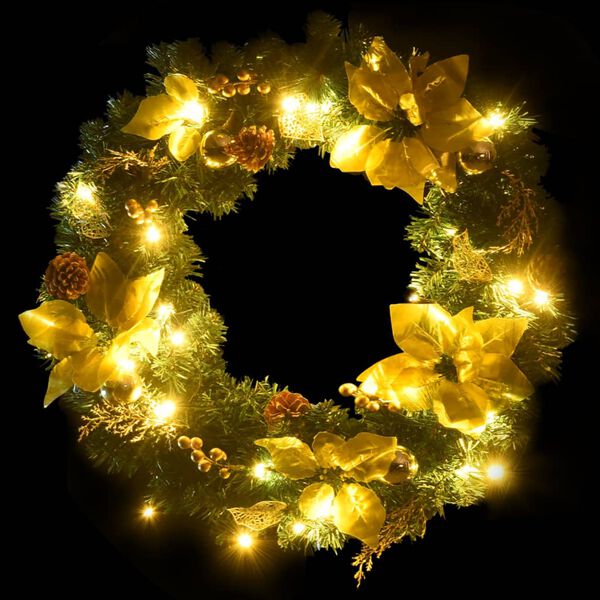 vidaXL Christmas Wreath with LED Lights Green 60 cm PVC
