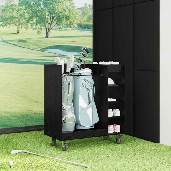 vidaXL Golf Cabinet with Wheel Plain Black Oak 90 x 45 x 98 cm