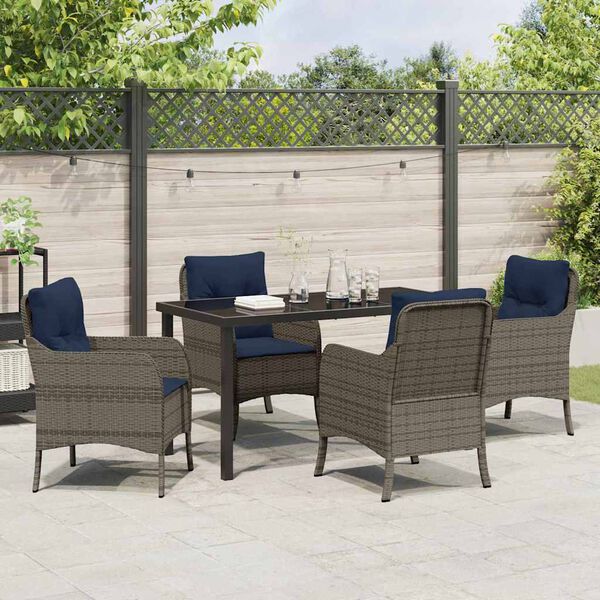 vidaXL Garden Dining Set with Cushion 5 pcs Grey Poly Rattan