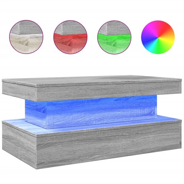 vidaXL Coffee Table with LED Lights Grey Sonoma 90x50x40 cm