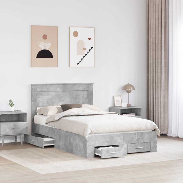 vidaXL Bed Frame Concrete Grey 120 x 200 cm Engineered Wood
