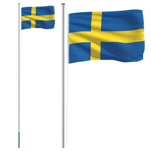 vidaXL Sweden Flag and Pole 6.08 m Aluminium
