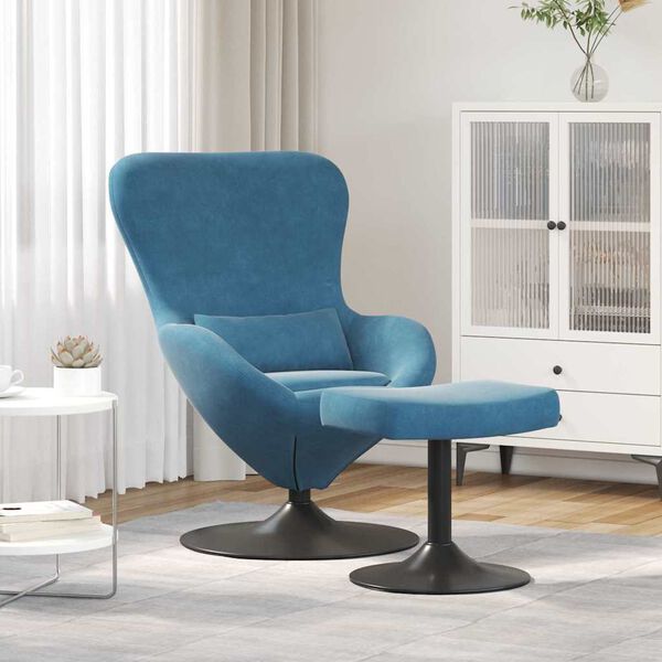 vidaXL Egg Chair with Footstool Blue 63 x 73 x 90 cm Velvet