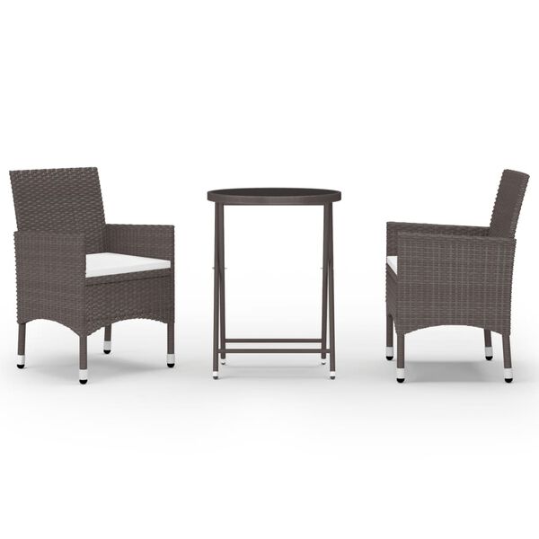 vidaXL 3 Piece Garden Bistro Set Poly Rattan and Tempered Glass Brown