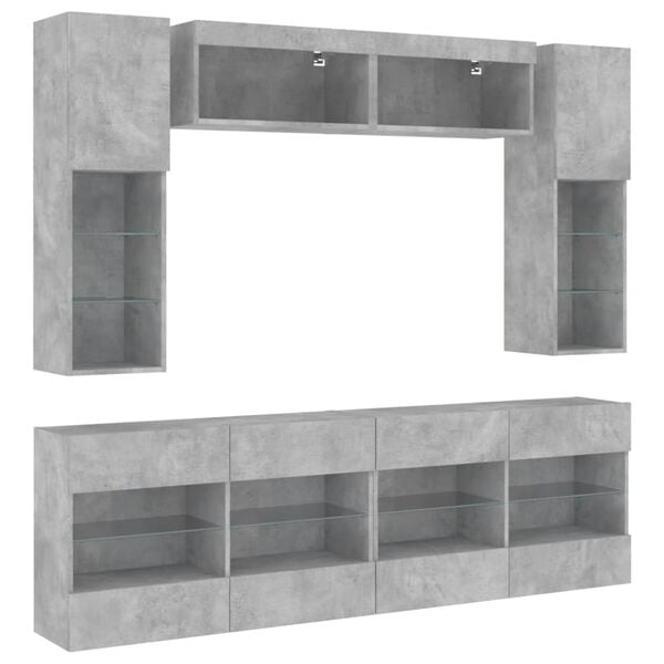 vidaXL 6 Piece TV Wall Cabinet Set with LED Lights Concrete Grey
