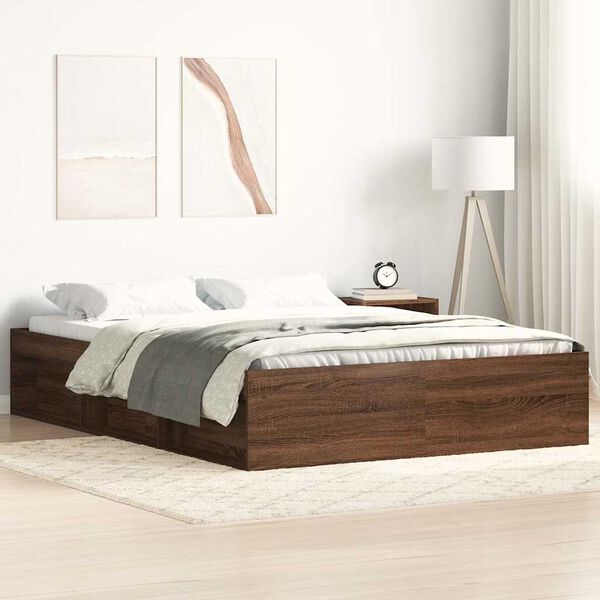 vidaXL Bed Frame without Mattress Brown Oak 135x190 cm Double Double