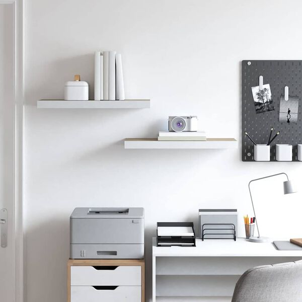 vidaXL Floating Wall Shelves 2 pcs Oak and White 60x23.5x3.8 cm MDF
