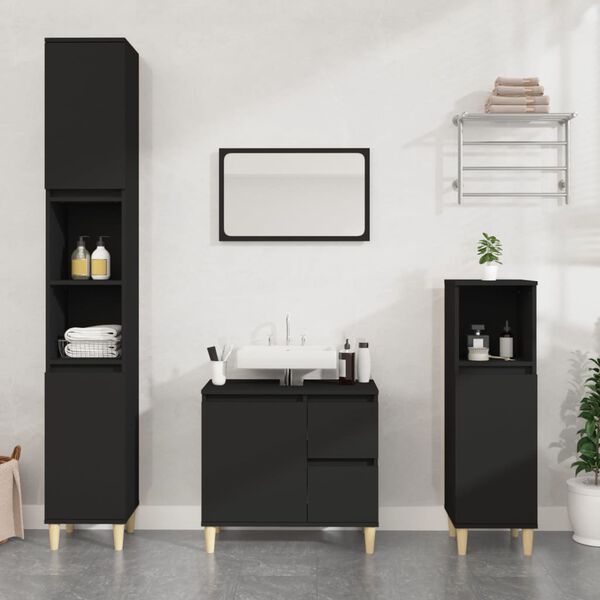 vidaXL 3 Piece Bathroom Furniture Set Black Engineered Wood