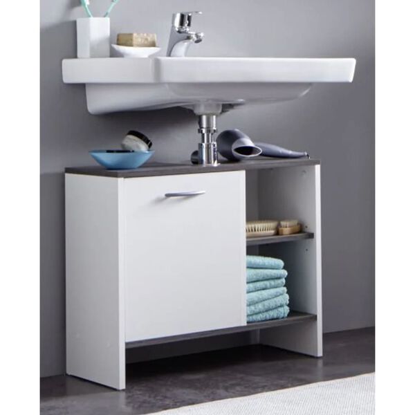 Trendteam Sink Vanity Unit with 1 Door SanDiego White and Smokey Silver