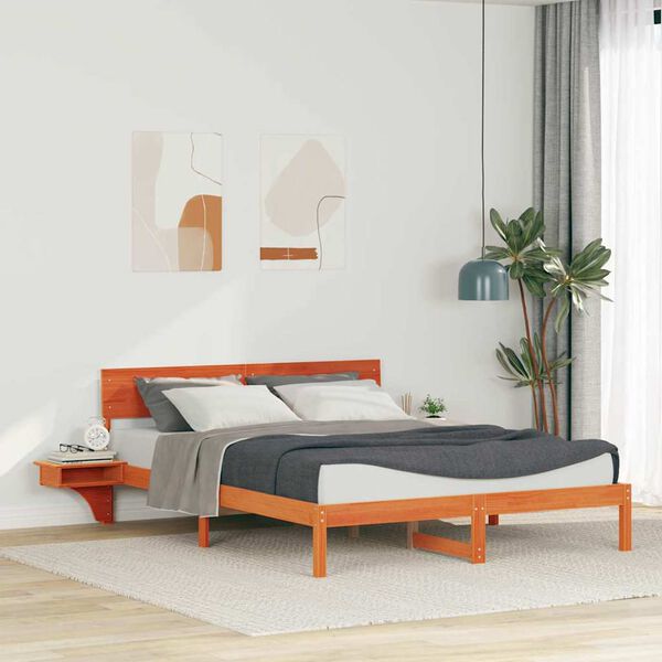 vidaXL Bed Frame with Headboard Wax Brown 150 x 200 cm Solid Pine Wood