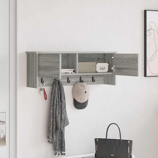 vidaXL Wall-Mounted Coat Rack with Shelf Grey Sonoma 80 x 20 x 30 cm