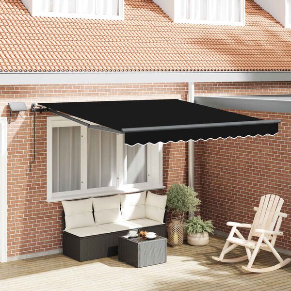 vidaXL Retractable Awning Manual Black 300 x 250 cm Fabric